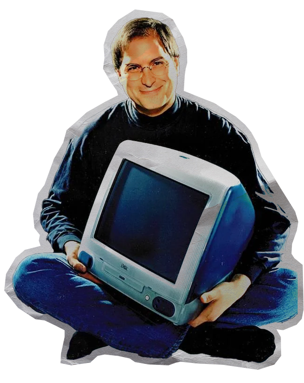 Steve Jobs et un iMac sur ses genoux
